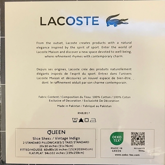 Lacoste Slice Alligator Deep Indigo Cotton 4 pc QUEEN Sheet Set - Picture 2 of 4